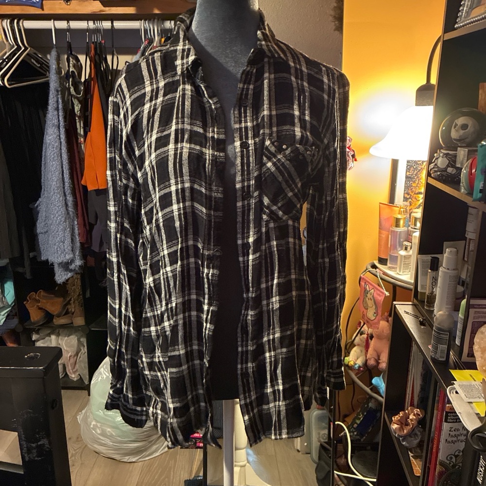 Black & White Plaid Button-Up Shirt